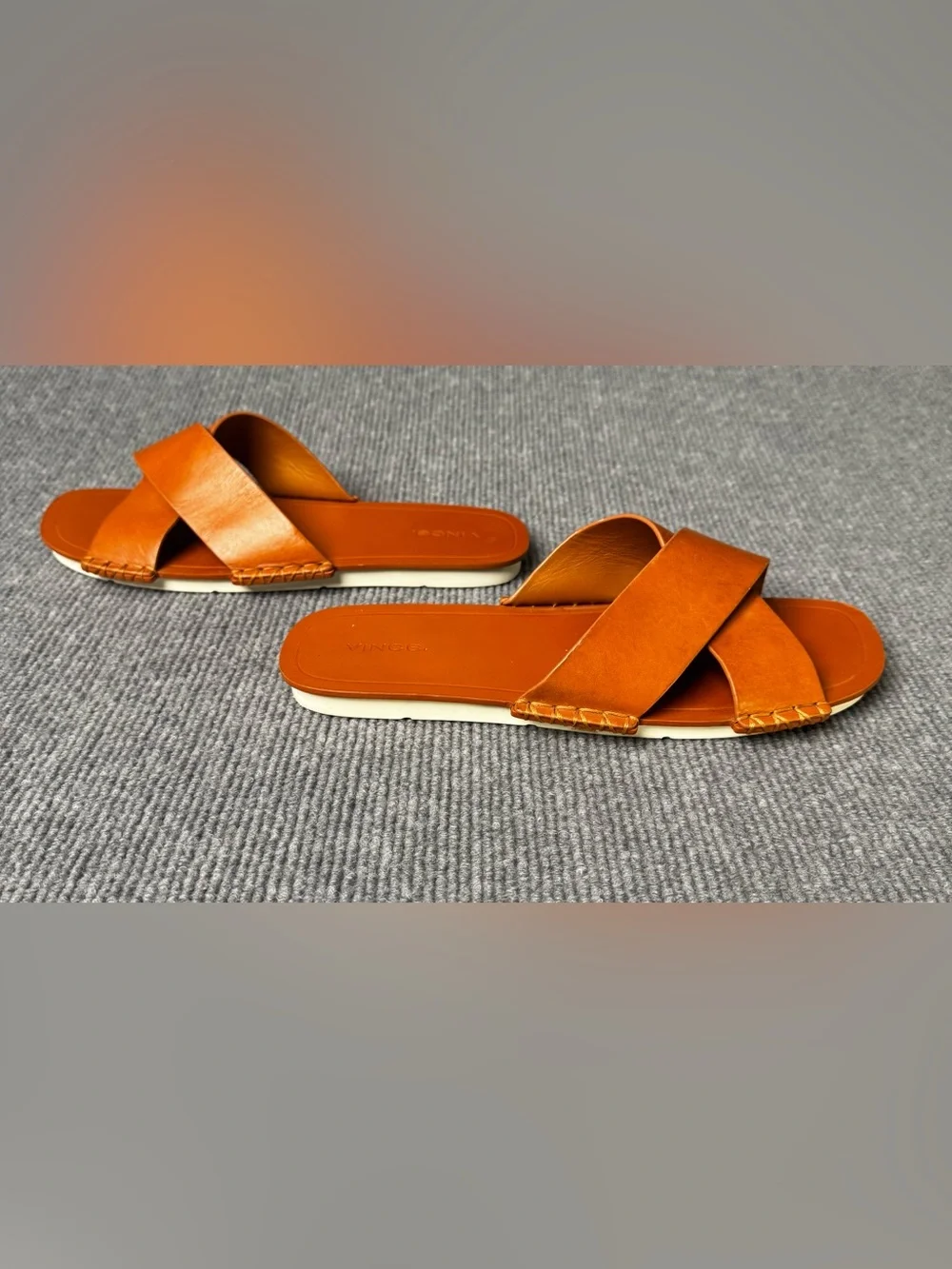 Vince Sandals Womens 10 Brown Leather Solid Cross Strap Square Toe Slides